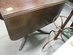 Vintage Brandt Claw Foot Drop-Leaf Wood Table with Middle Drawer