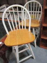 2 Spindle Back Wood Swivel Bar/Counter Chairs