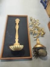 Retro Pineapple in Gilded Gold Spoon Framed Art, Gold Flower Hanging,