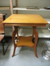 Antique Oak Curved Leg with Undershelf Side Table