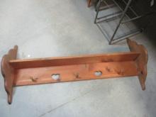 Farmhouse Wood Wall Shelf with Hanging Pegs