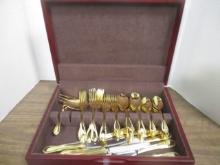 Set of Farberware "Breeze" Gold Plated Stainless Flatware in Silver Saver Box