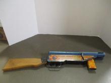 Vintage Marx "Home Defense" Wind-Up Tin Gun with Wood Handle