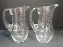 Two Colorless Riom Hand Made French "Bubbly" Art Glass Pitchers