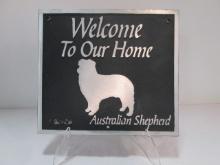 Cast Metal "Welcome To Our Home Australian Shepherd" Plaque