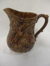 Antique Yellowware Rockingham Glaze Style Pitcher with Berry/Leaf Relief Designs