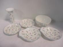 Royal Doulton "Forgot Me Not" Bone China Bud Vase, Shell Tidbit Dishes,