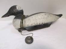 Vintage Canvasback Handpainted Wooden Duck Decoy with Lead Weight