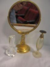 Crystal Perfume Bottle, De Vilbis  Amber Luster Perfume Bottle with Brass Rim and