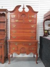 Thomasville 2 Piece Carved Shell Design Cherry Highboy with Cabriole Legs
