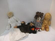 Vintage Mickey Mouse and Monkey Plush Hand Puppets, Hand Crafted Rag Dolls