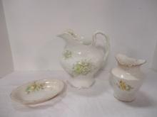 Antique Ironstone Service Pitcher, Soap Dish and Toothbrush Holder