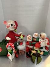 Six 1970s Annalee Felt Christmas Dolls