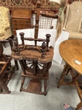 Antique Tiger Oak Soloman Plant Double-Flyer Castle Flax Spinning Wheel