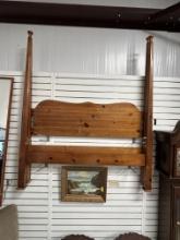Vintage Full Size Pine Farmhouse Style 4 Poster Bed with Wood Rails