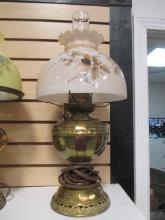 B & H Brass Oil Parlor Lamp Converted to Electric with Handpainted Shade