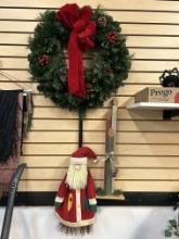 Folk Art Christmas Hearth Broom, Wooden Candles and Wreath