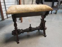 Antique Victorian Walnut Sewing Stool with Underseat Storage