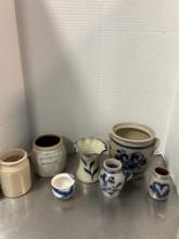 Blue/White Stoneware Pottery Vases and Crocks