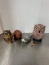 Pottery Owls, Rabbit, Seal and Sea Turtle