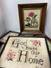 Vintage Framed Calligraphy and Needleworks
