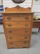 Tiger Oak Antique 5 Drawer Chest