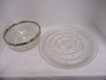 Silver Rim Serving Bowl & Clear Glass Platter