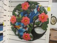 Hibiscus & Birds Handpainted Metal Wall Art