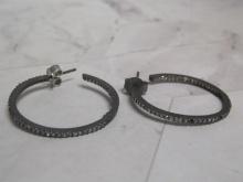 Sterling Silver Diamond Hoop Earrings with over 100 round diamonds