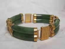 Chinese Goldtone  Jade Bracelet