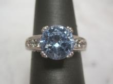 Sterling Silver CZ Ring with Light Blue Center Stone