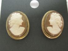 14k Gold & Silver Cameo Earrings