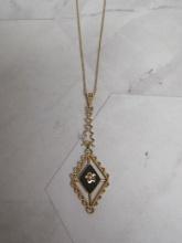 10k Gold Antique Lavalica Pendant on 16" 14k Gold Chain