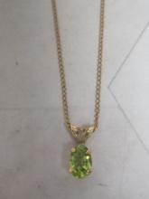 14k Gold Peridot Pendant on 16" Chain