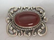 Vintage Danecraft Sterling Silver Carnelian Brooch