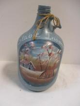 Hand Painted Glass Jug Turned into a Bank, Horse and Stable Image.