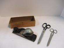 Vintage Stanley No. 100 Block Plane and Tow Pair Scissors.
