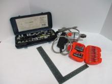 Black & Decker Drill Bits in Case and Drill, Powers On, Level.