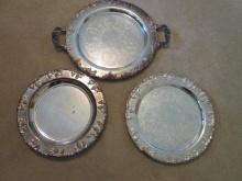 Three Silverplated Grape Cluster Design Serving Trays