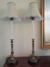 Pair of Oriental Accent Candle Stick Buffet Lamps