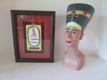 2020 Signed "GT" Handpainted Carved "Nefertiti" Bust and Shadow Box Framed