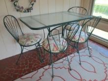 Pebble Glass Top 5 Piece Painted Green Metal Patio Table Set