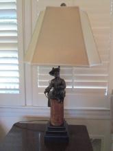 Sun-Lite Marble and Bronzed Figural Lamp of Man with Bird
