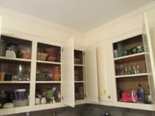 Wall Cabinet Contents-Glassware, Vases, Baskets, Monkey Pod Wood Pineapple,