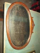Antique Victorian Carved Oak Beveled Mirror