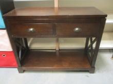 Dark Wood Two Drawer Table/Entertainment Stand with Bottom Shelf.