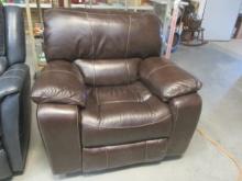 Large Leather Look Rocking Manual Recliner, Dark Brown.