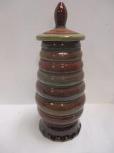 Tall Decorative Vase with Lid, Earth Tones.