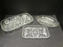 Three Crystal Relish/Serving Dishes.