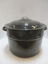 Enamel Canning Stock Pot with Metal Rack and Lid.